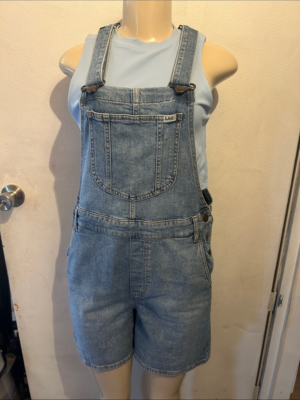 Lee Light Blue Denim Short Overalls for Women